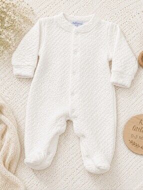 Nellapima Quilted Pima Cotton Footed Sleeper 0–3M White Classic Baby